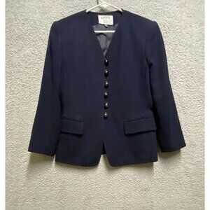 Kasper Blazer Womens Size 8P Button Front Lined Career Casual Navy Blue